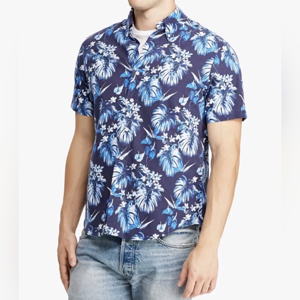 Polo Ralph Lauren Mens Classic Blue Floral-Print Cotton Shirt L